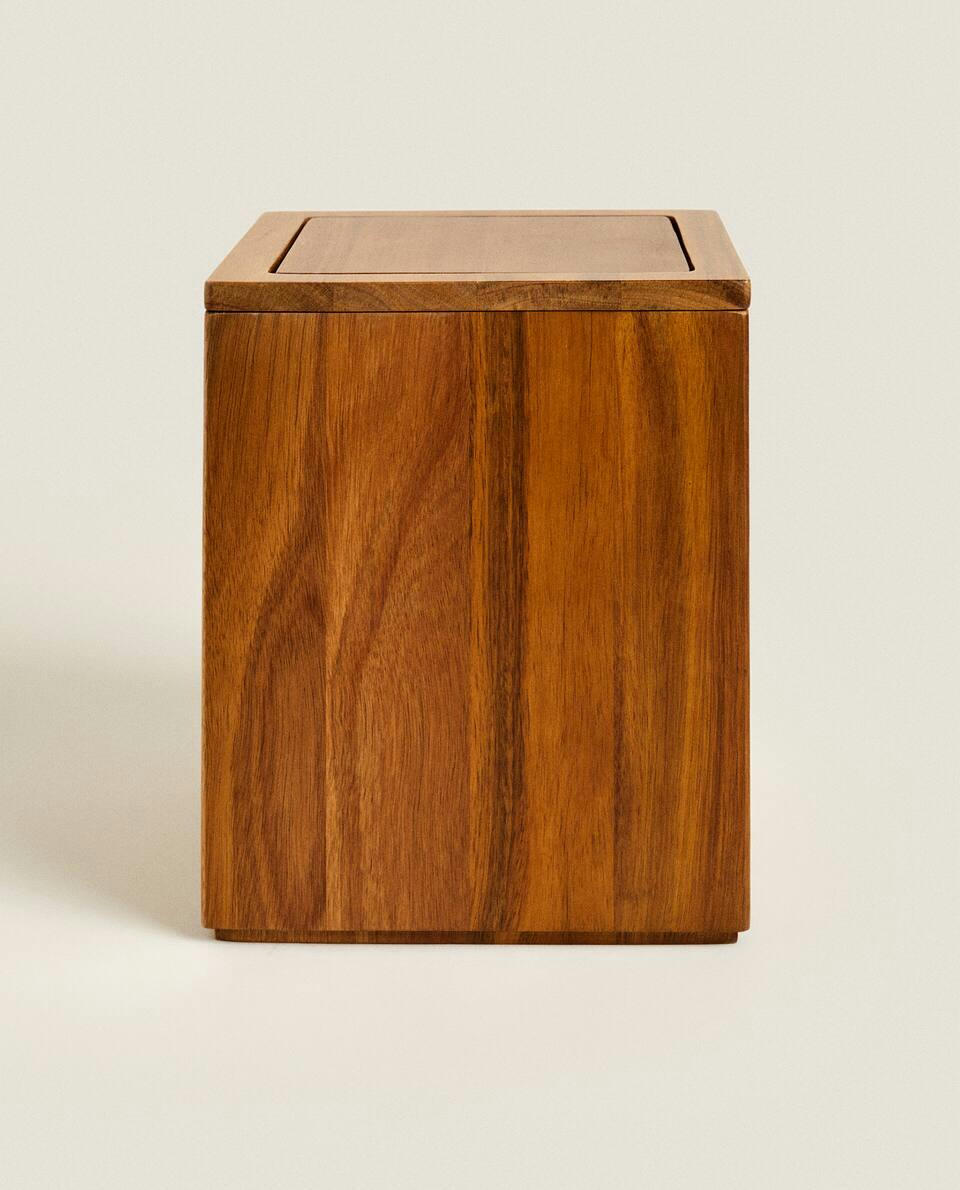 SQUARE WOODEN WASTE BASKET