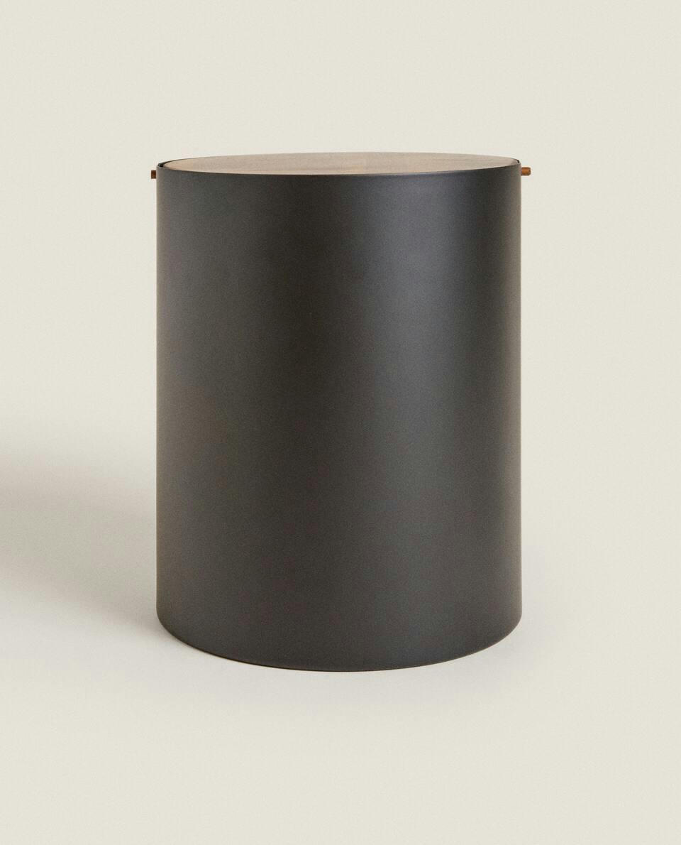 METAL BIN WITH WOOD LID