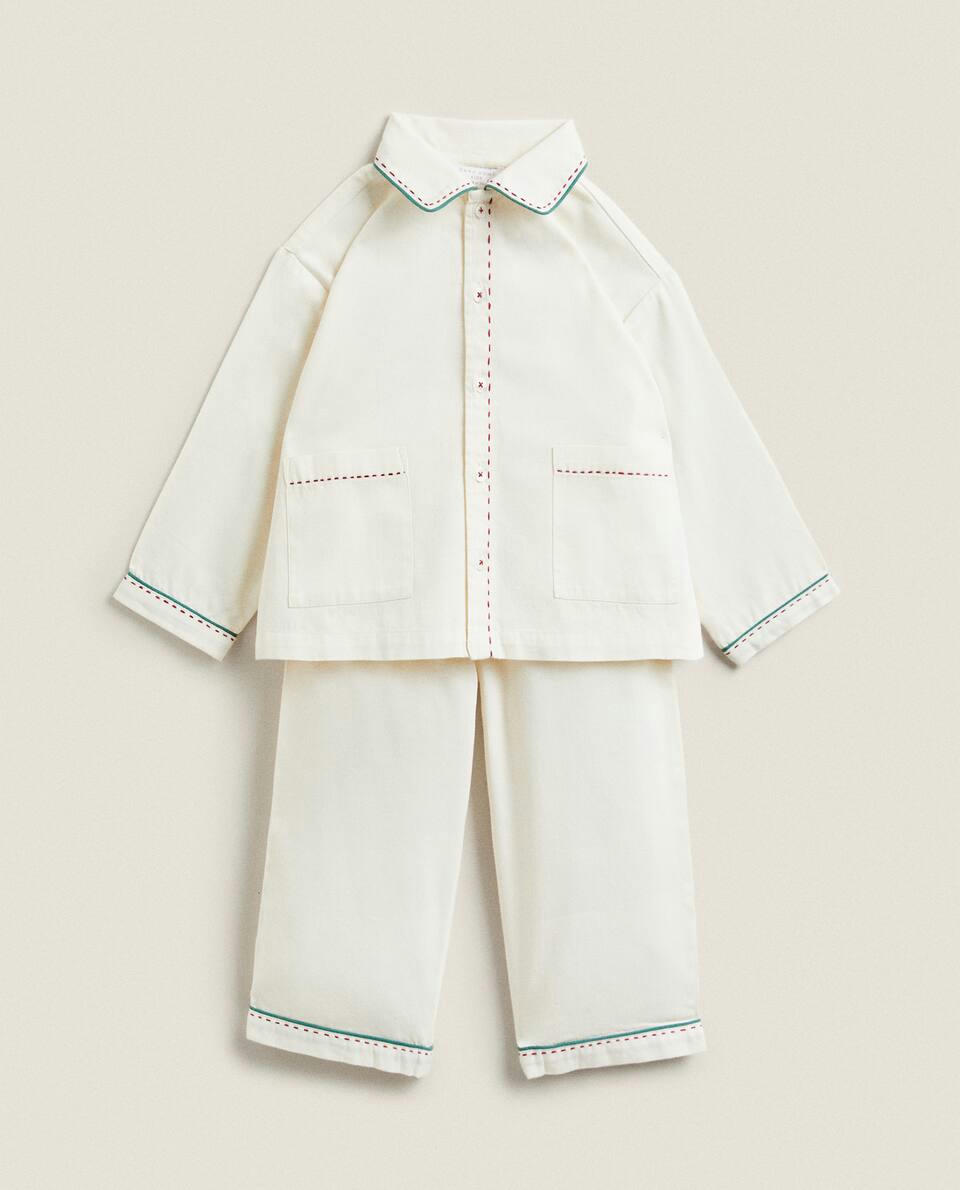 CHILDREN’S CHRISTMAS PYJAMA SET WITH EMBROIDERED COLLAR