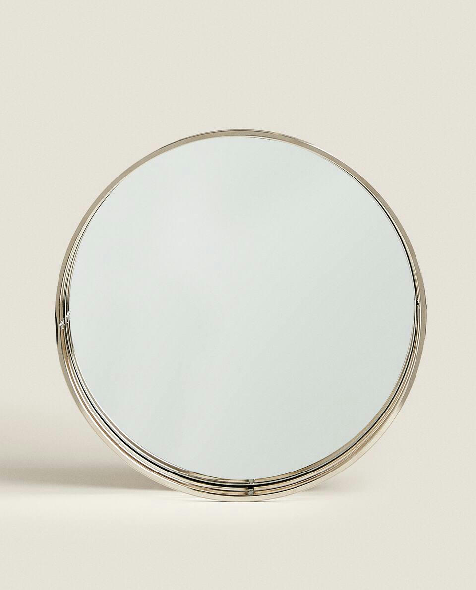 ROUND METAL AND MIRRORED TRAY