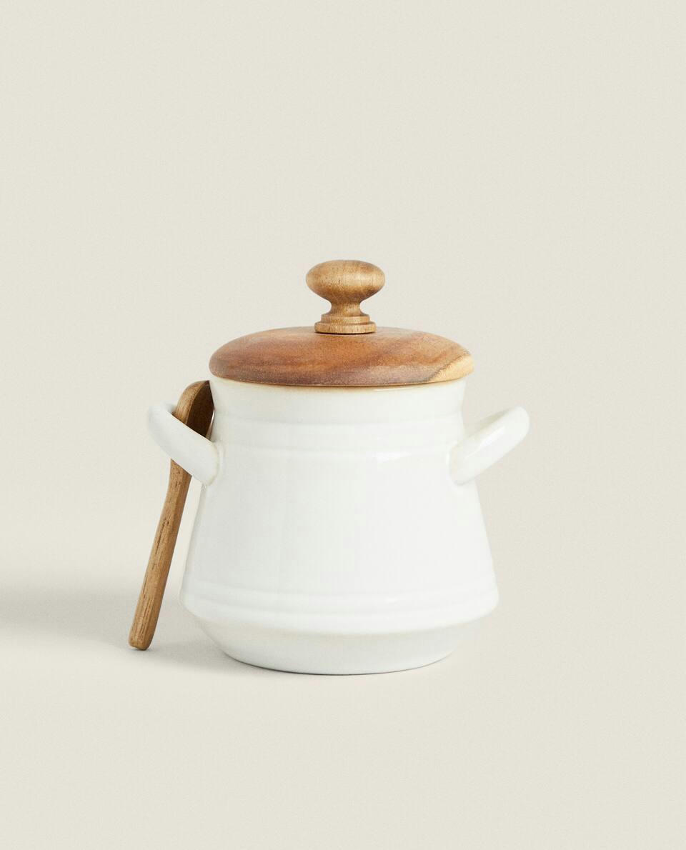 SUGAR BOWL WITH WOODEN LID