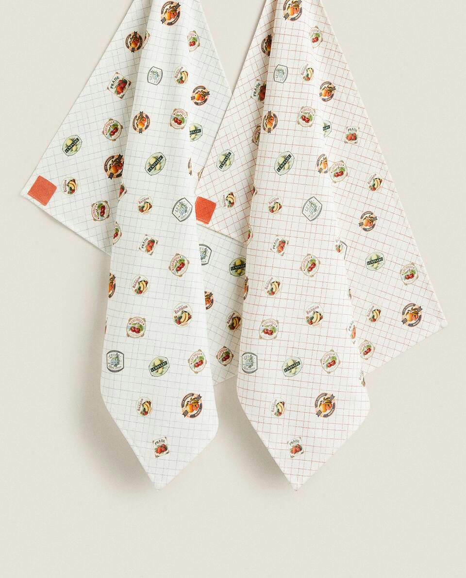 CHECK AND FRUIT PRINT  TEA TOWEL (PACK OF 2)