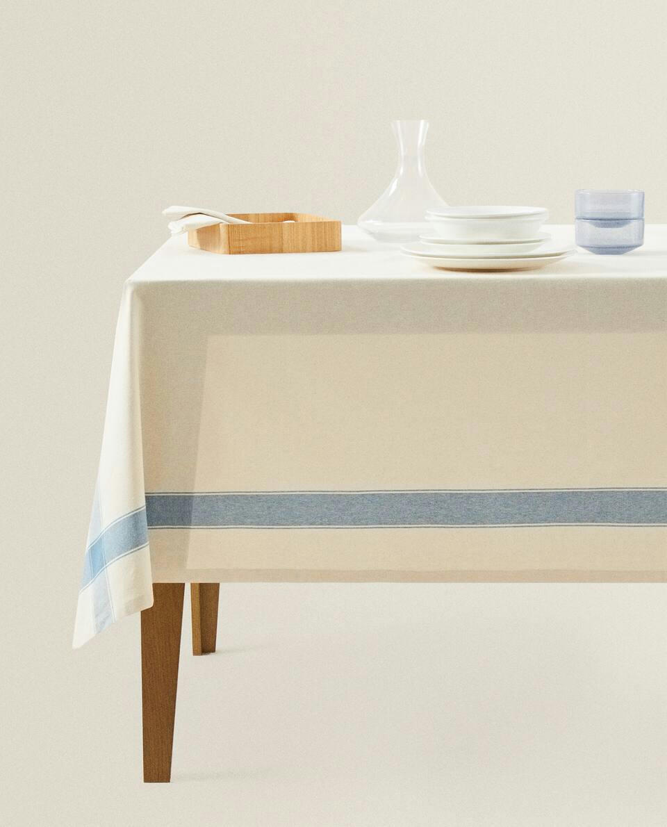 DYED THREAD STRIPED TABLECLOTH