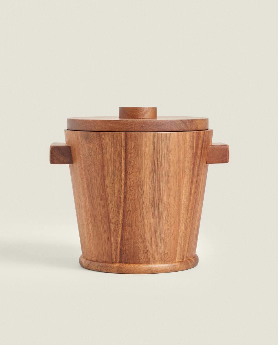 WOODEN ICE BUCKET WITH HANDLES