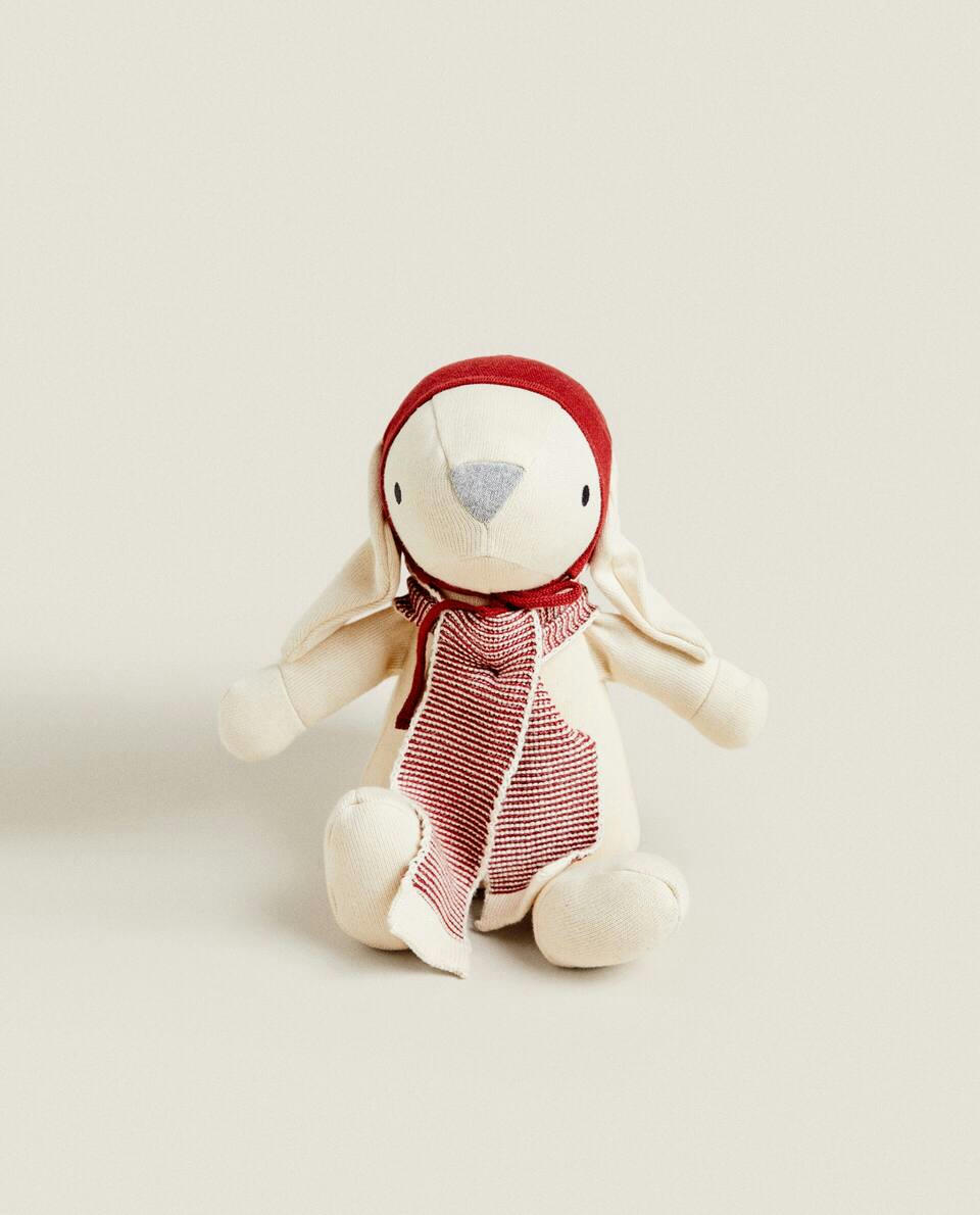 BUNNY  TOY WITH CHRISTMAS KNIT HAT