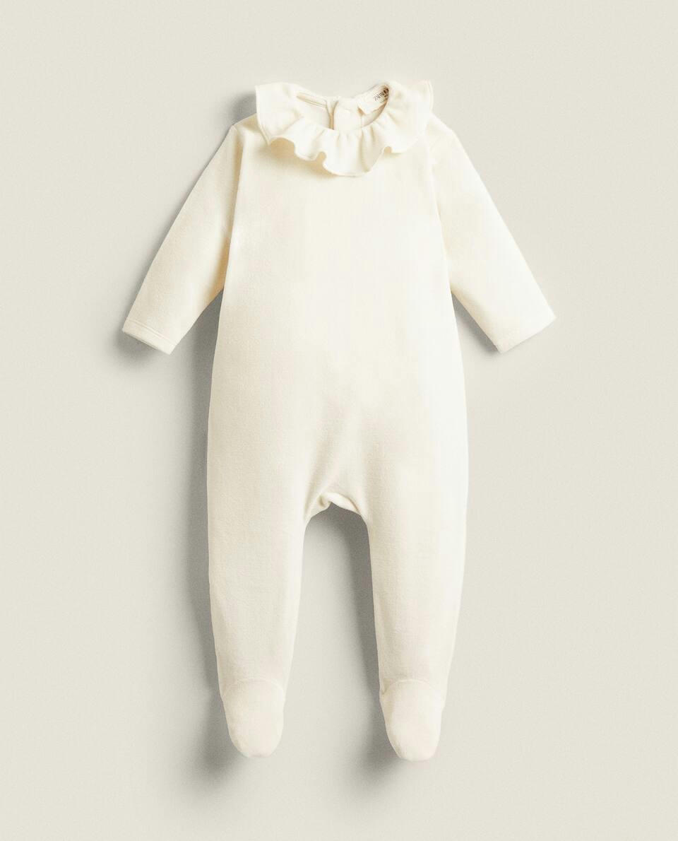 VELOUR ROMPER SUIT WITH FRILLED COLLAR