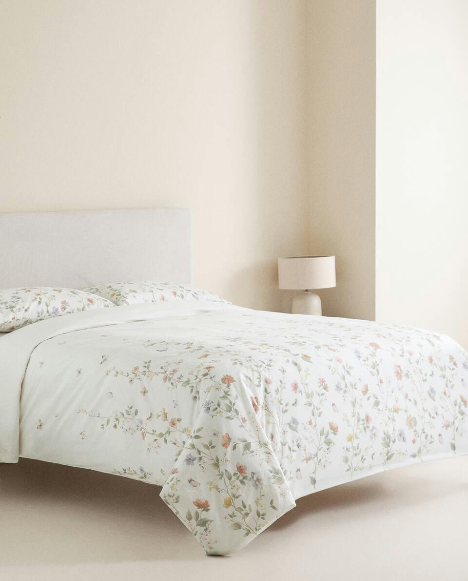 FLOWER AND BUTTERFLY PRINT DUVET COVER