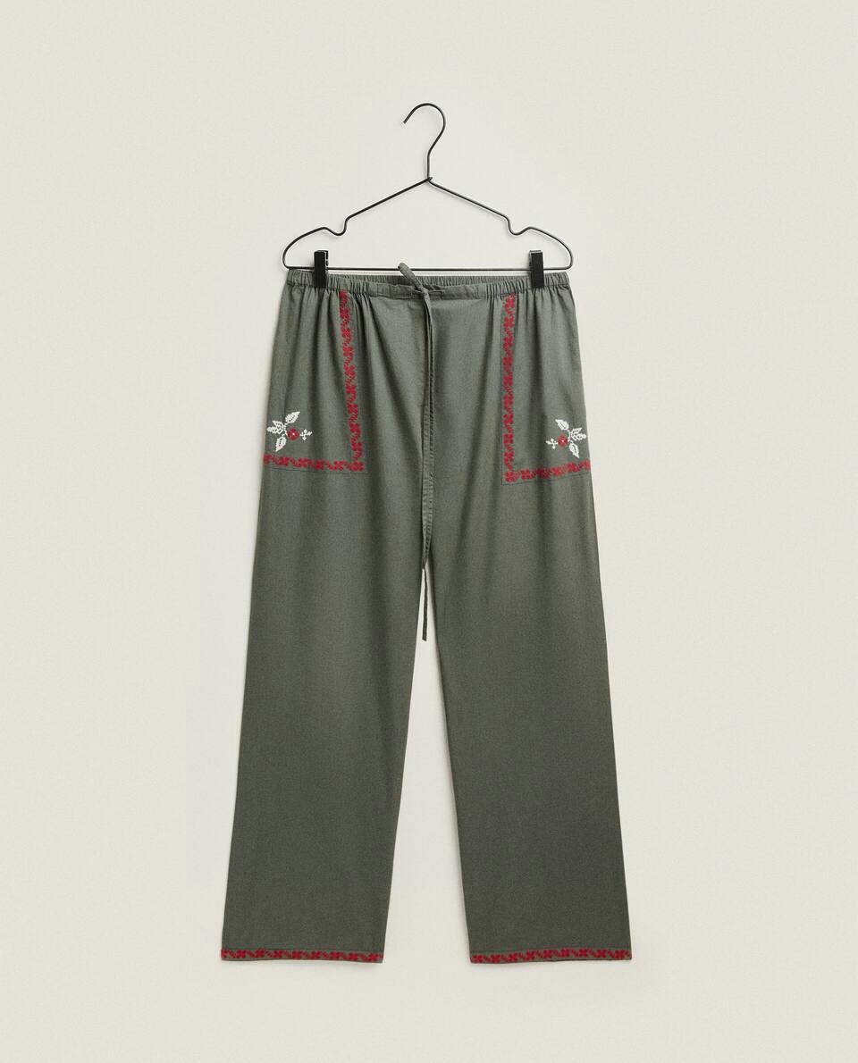 PYJAMA BOTTOMS WITH CHRISTMAS EMBROIDERY