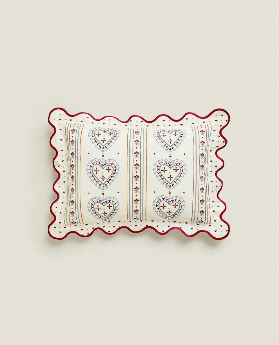 CHILDREN'S CHRISTMAS HEARTS  CUSHION COVER