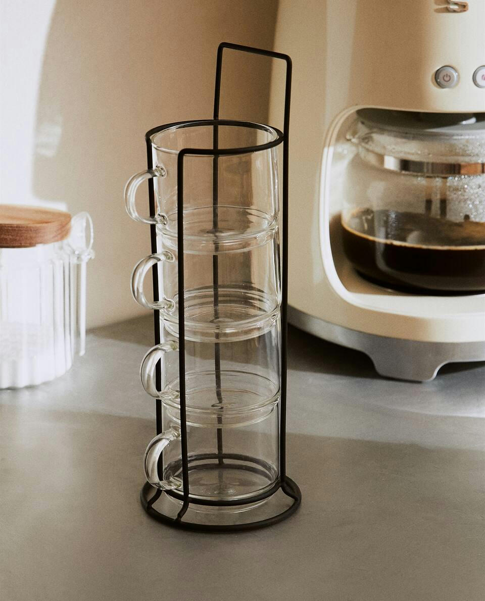 BOROSILICATE GLASS CUP TOWER (SET OF 4)