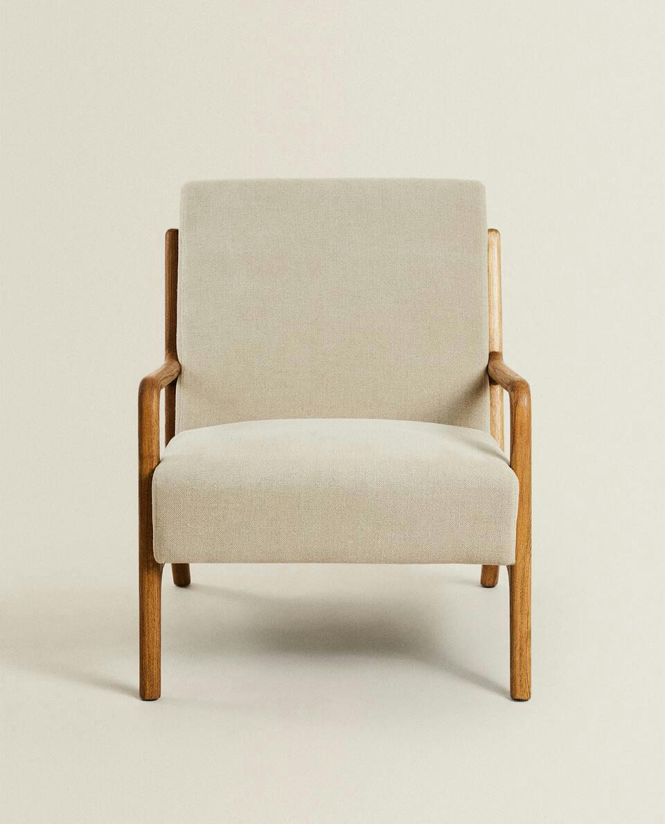 ASH WOOD AND LINEN ARMCHAIR