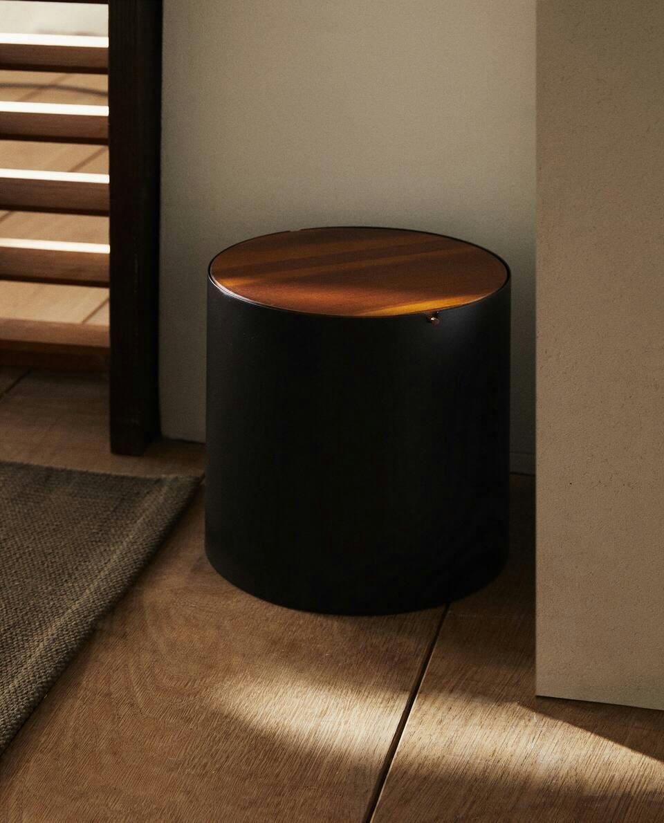 METAL BIN WITH WOOD LID