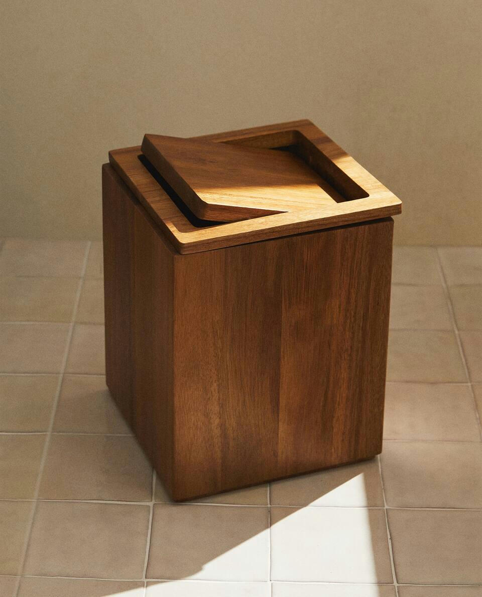 SQUARE WOODEN WASTEPAPER BASKET