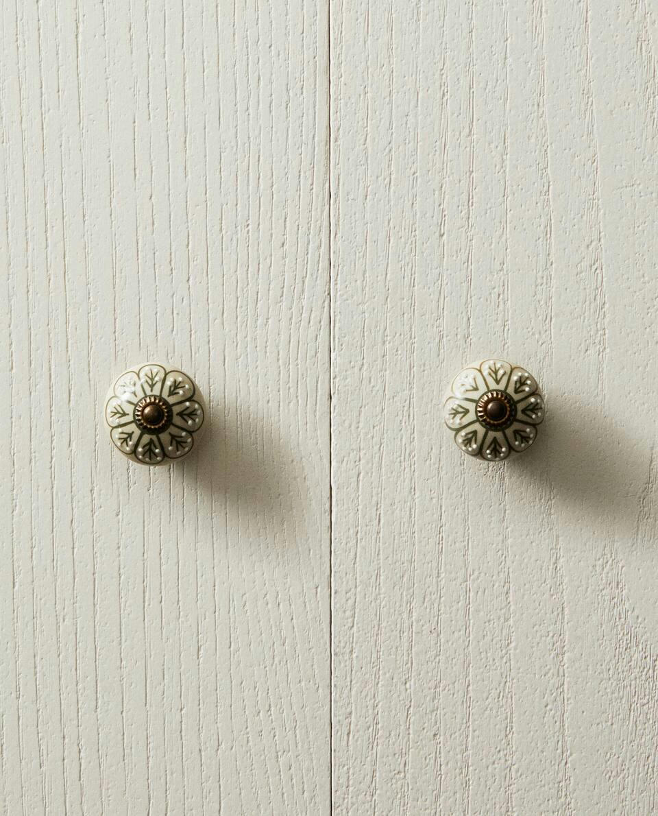 CERAMIC FLOWER DOOR KNOB (PACK OF 2)