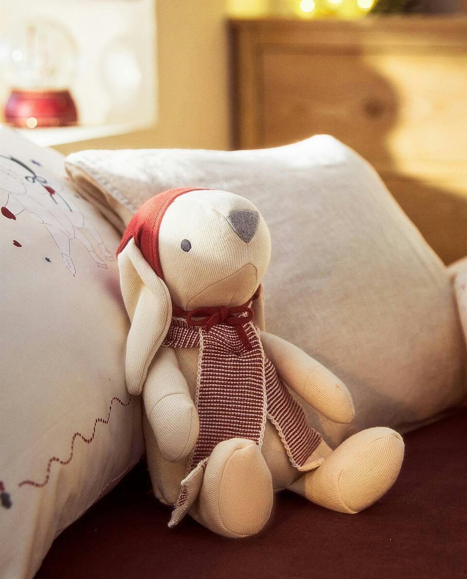 BUNNY SOFT TOY WITH CHRISTMAS KNIT HAT