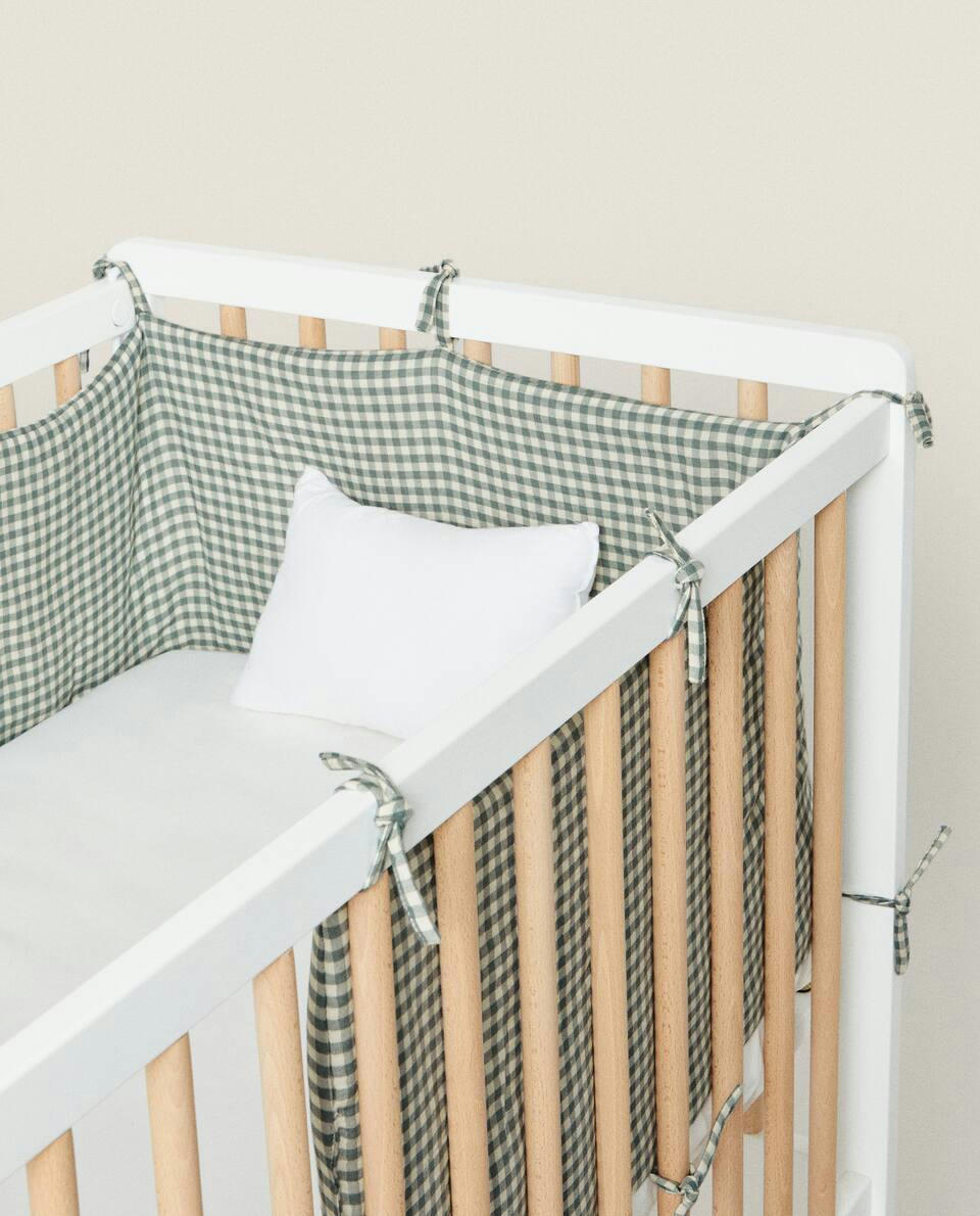 CHILDREN’S CHECK MUSLIN COT BUMPER COVER