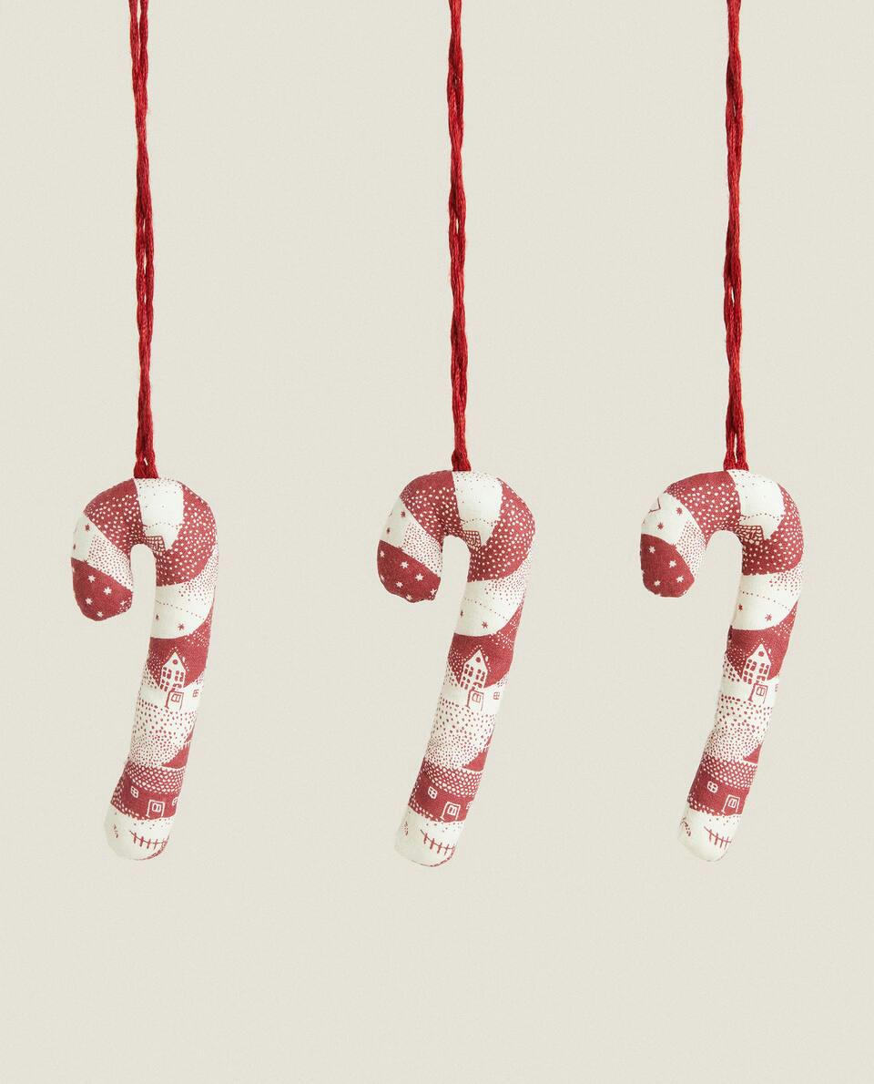 PACK OF PATCHWORK CANDY CANE CHRISTMAS DECORATIONS (PACK OF 3)
