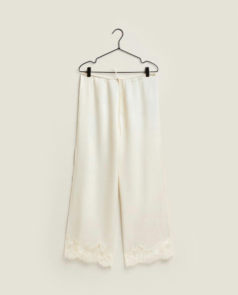 SATIN TROUSERS WITH BLONDE LACE