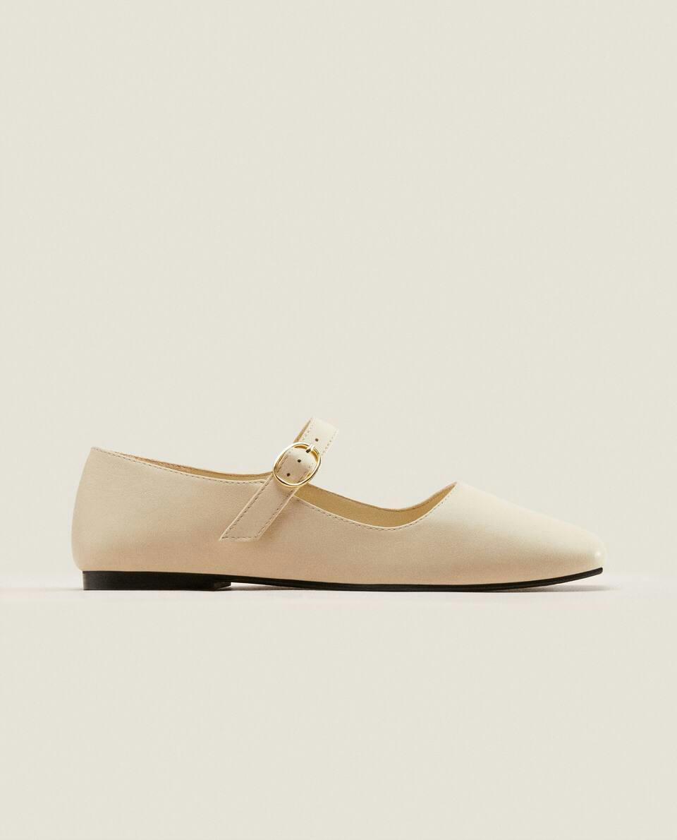 SQUARE TOE LEATHER BALLERINAS