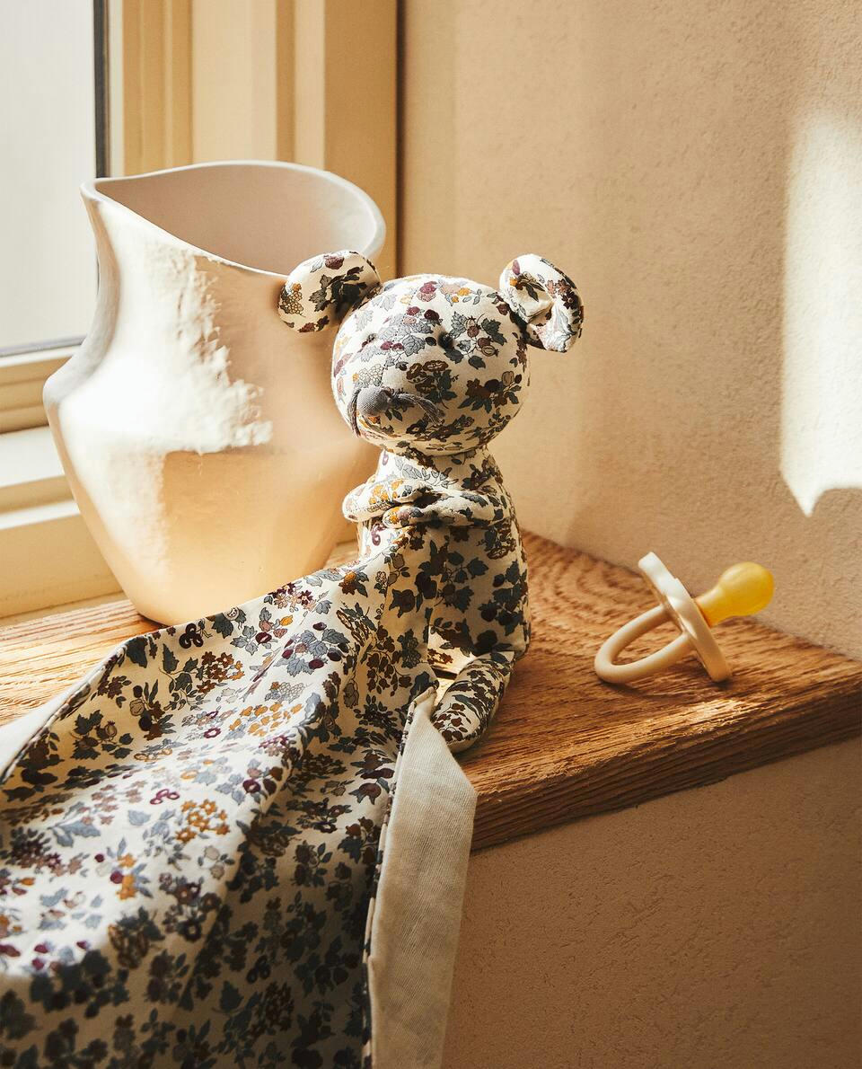 FLORAL PRINT FABRIC CHILDREN’S MOUSE CUDDLY SOFT TOY