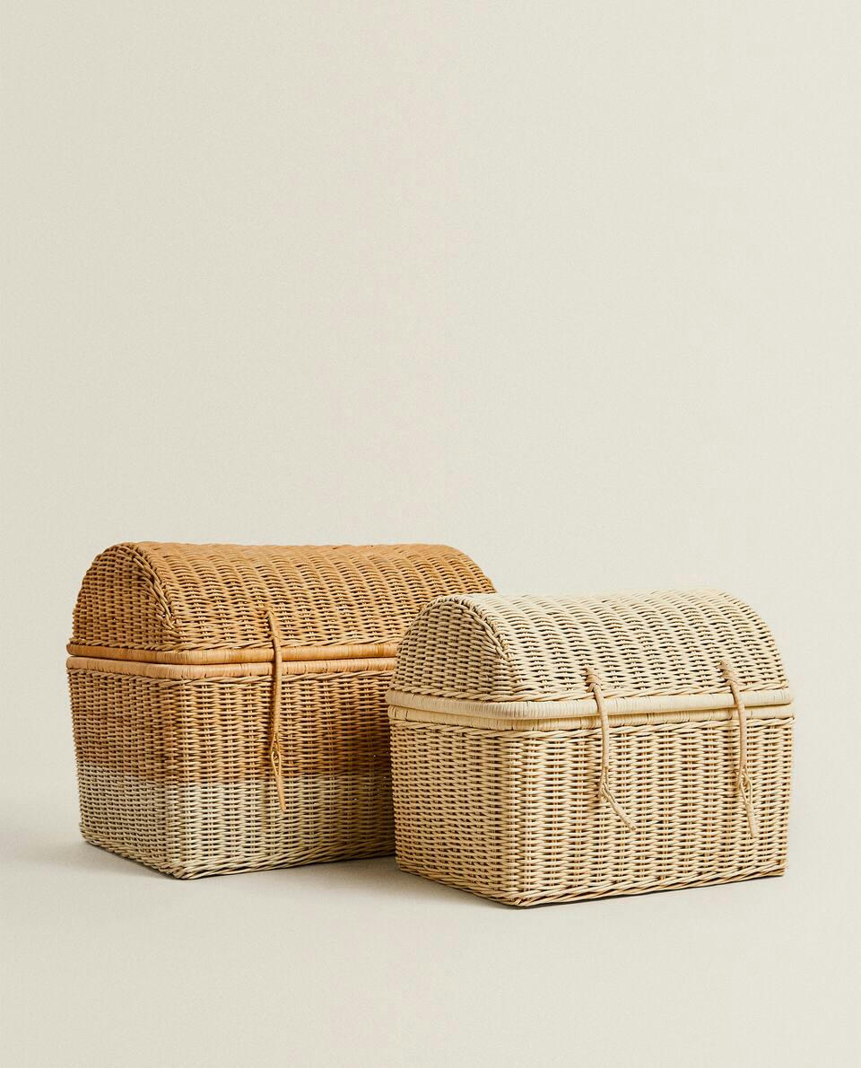LARGE RATTAN CHEST BASKET