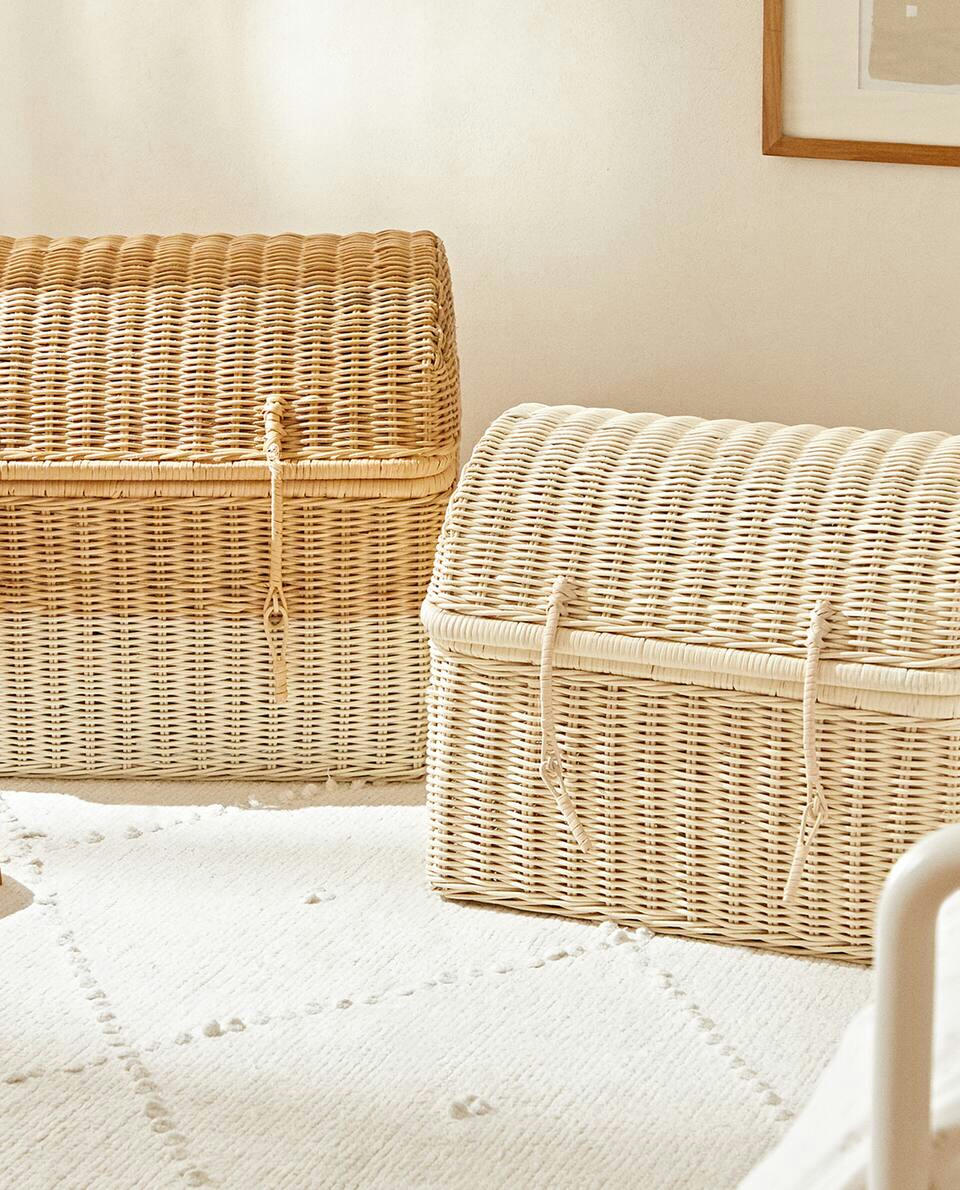 LARGE RATTAN CHEST BASKET