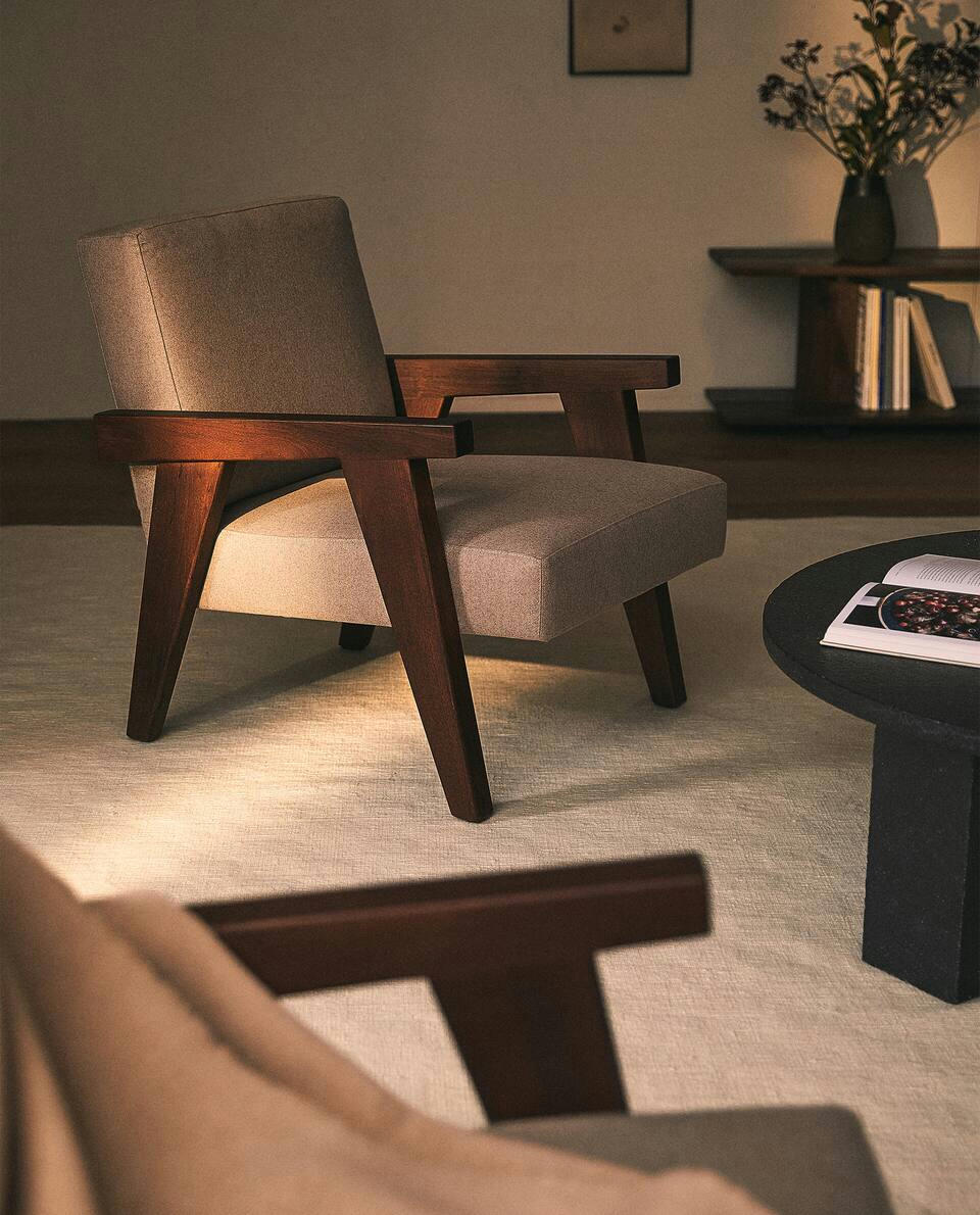 ZARA HOME BY BLASCO UPHOLSTERED WALNUT ARMCHAIR