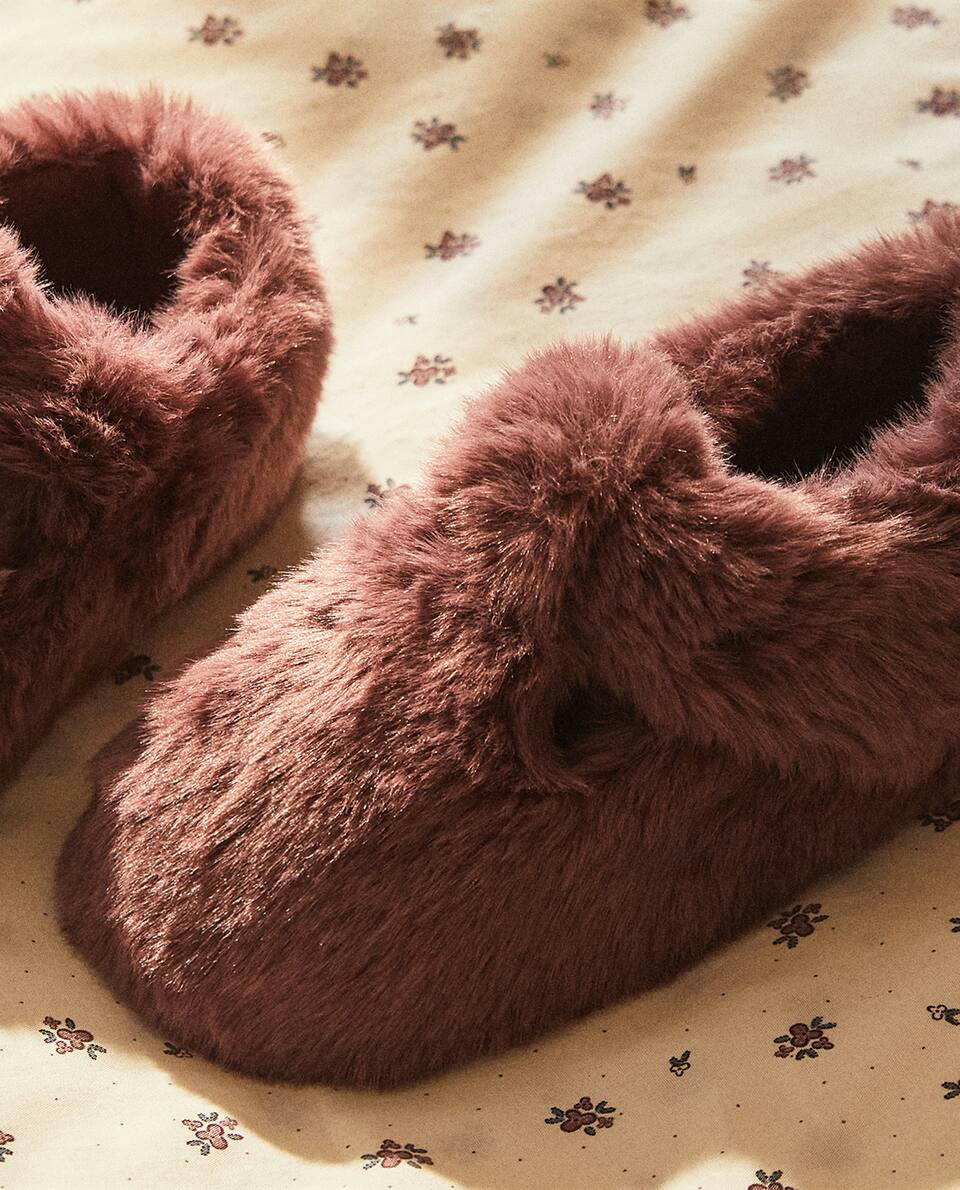 FAUX FUR BALLERINA SLIPPERS