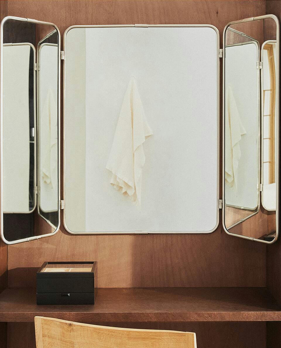 TRIPTYCH WALL MIRROR WITH SILVER FRAME