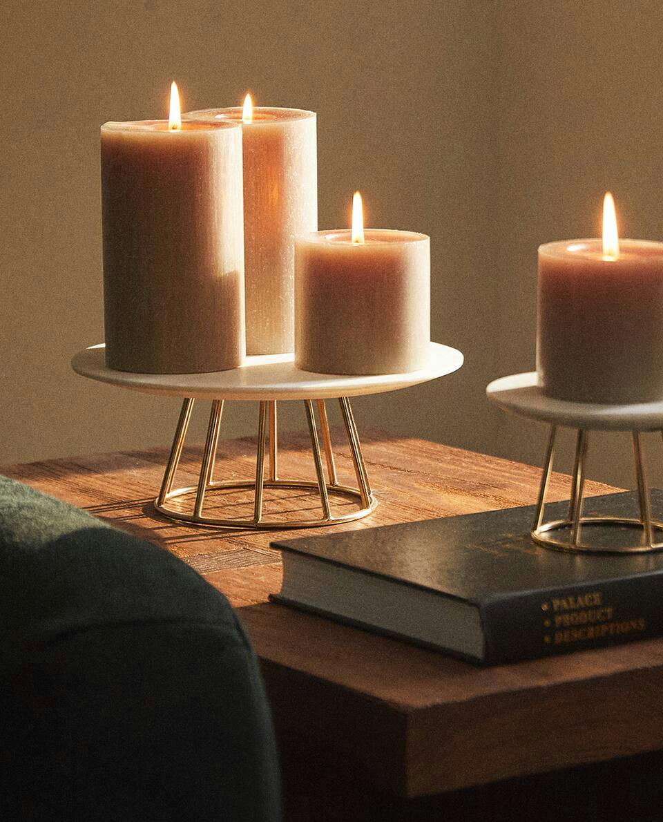 MARBLE AND METAL TEALIGHT HOLDER