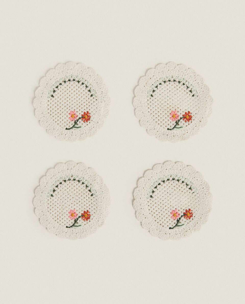 EMBROIDERED COTTON COASTERS PACK (PACK OF 4)