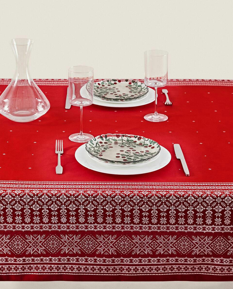 CHRISTMAS COTTON TABLECLOTH WITH BORDER - Zara Home