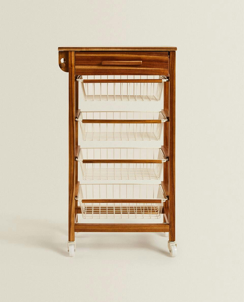 WOOD AND METAL STORAGE FURNITURE WITH WHEELS