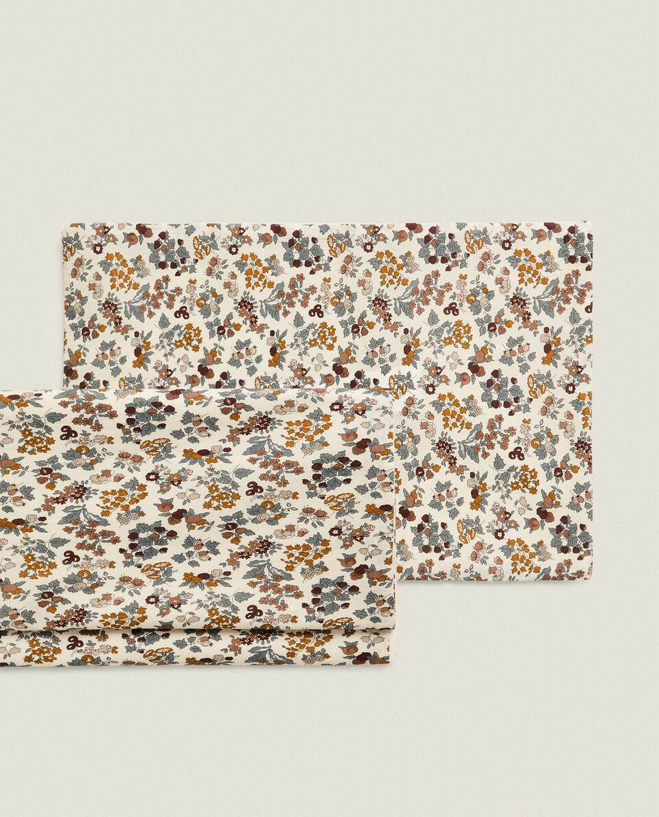 FLORAL PRINT FABRIC CHILDREN’S MINI COT SET (SET OF 2)