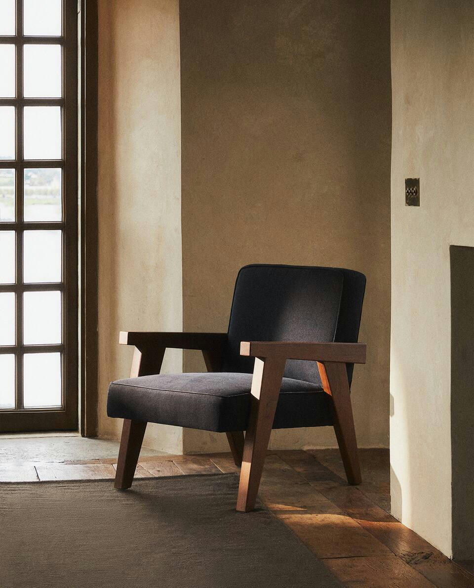 ZARA HOME BY BLASCO UPHOLSTERED WALNUT ARMCHAIR