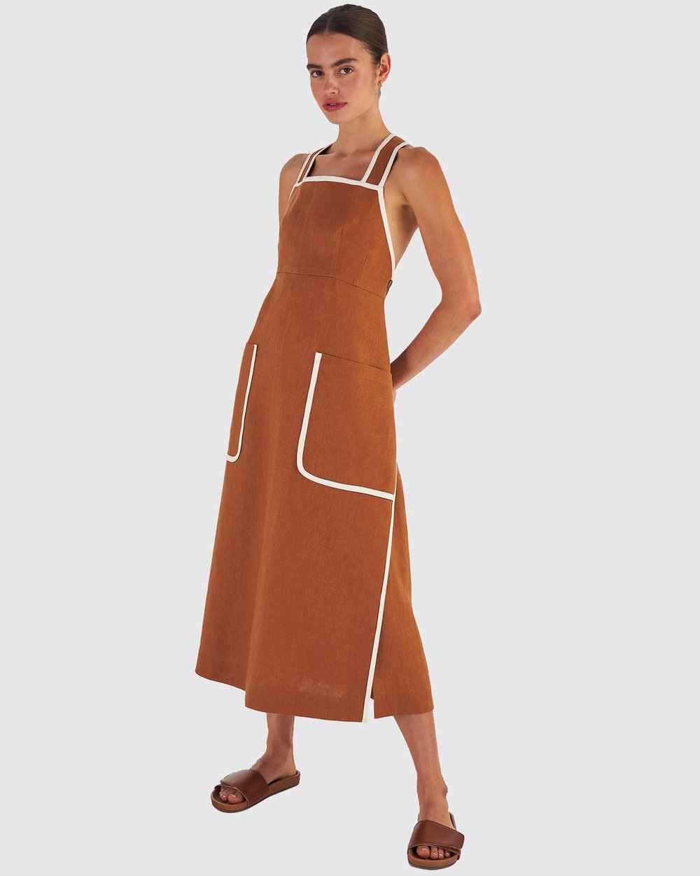 Contrast Bind Apron Dress