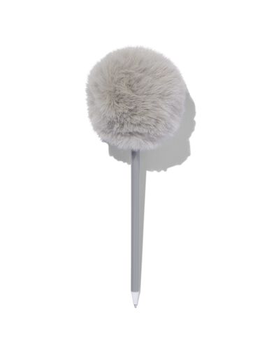 balpen met grijze pompon zwartschrijvend