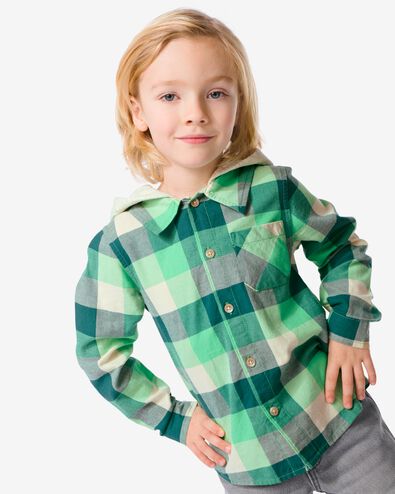 kinderoverhemd met capuchon geruit groen