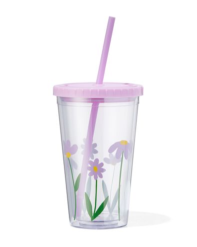 drinkbeker met rietje 450ml bloemen