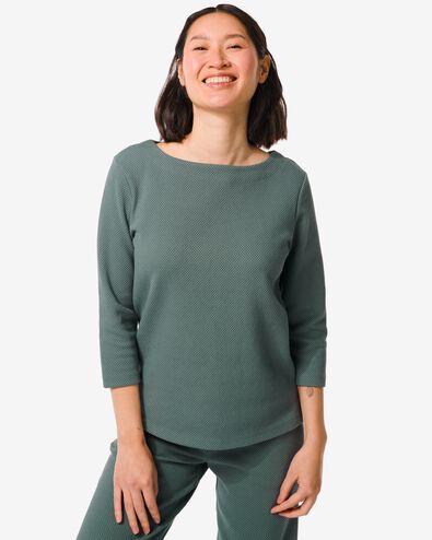 dames t-shirt Kacey met structuur donkergroen