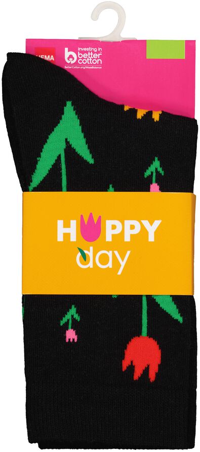 sokken met katoen happy day zwart