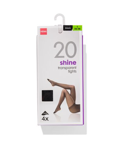 4-pak glans pantys 20 denier zwart