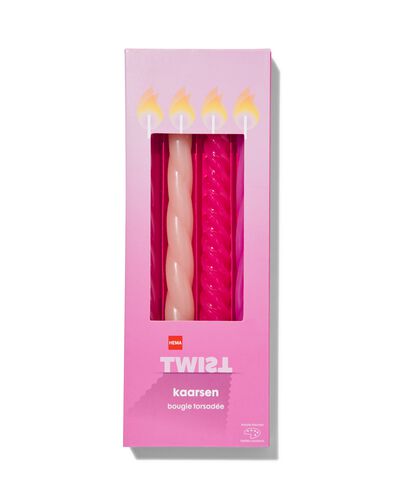 kaarsen met twist &Oslash;2x25 roze - 4 stuks