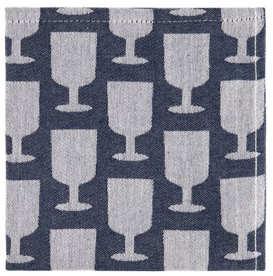 theedoek 65x65 katoen wijnglas blauw