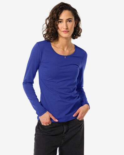 dames t-shirt o-hals lange mouw blauw