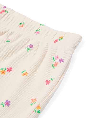 kindershortama met bloemen rib katoen/stretch gebroken wit