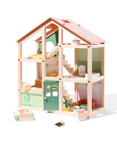 houten poppenhuis met meubels 52x24x61.5