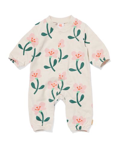 newborn jumpsuit sweat met bloemen ecru