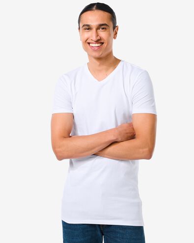 heren t-shirt slim fit v-hals extra lang wit