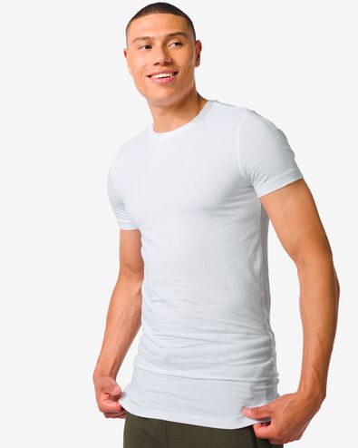 heren t-shirt slim fit o-hals extra lang bamboe wit